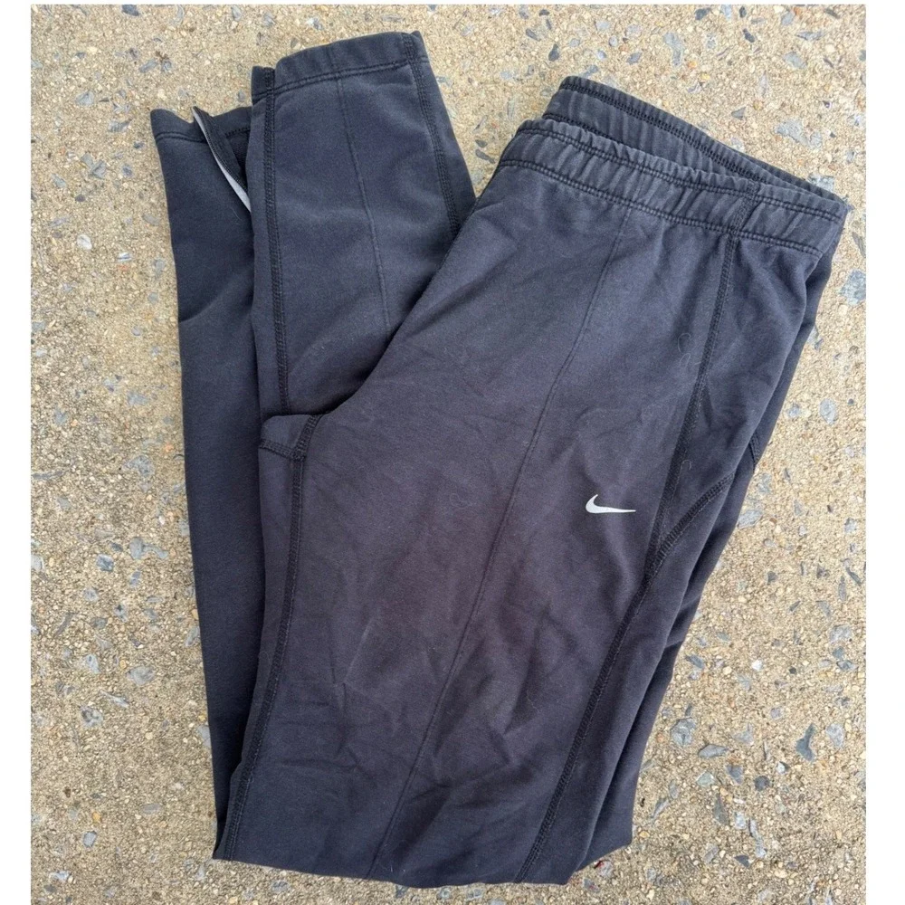 Nike Fit Dry Running Leggings Womens Small Black Ankle Zip‎ Zipper Pocket Tights